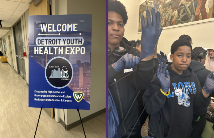  Students wearing medical gloves